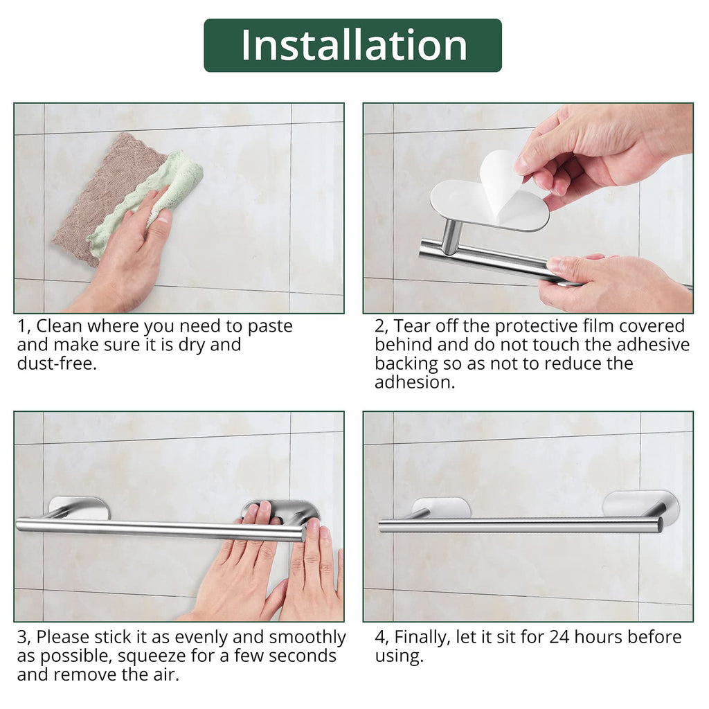 Self Adhesive Towel Bar, Bathroom Hardware Set Include 16-Inch Bath Towel Bar, Toilet Paper Holder & 3 Packs Towel