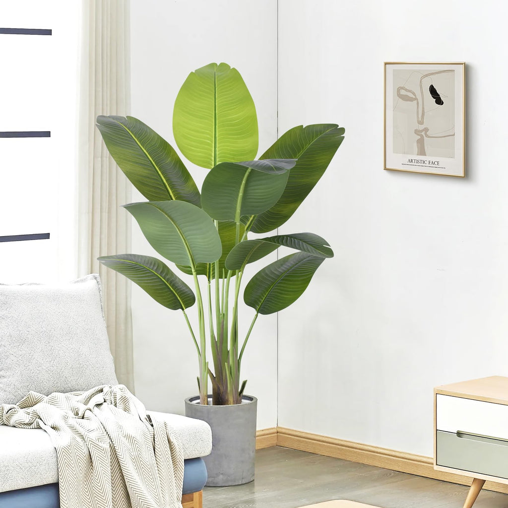 Artificial Bird of Paradise Plant 4Ft Tall Fake Tropical Palm Tree Large Fake Plants with 9 Silk Banana Leaves Faux