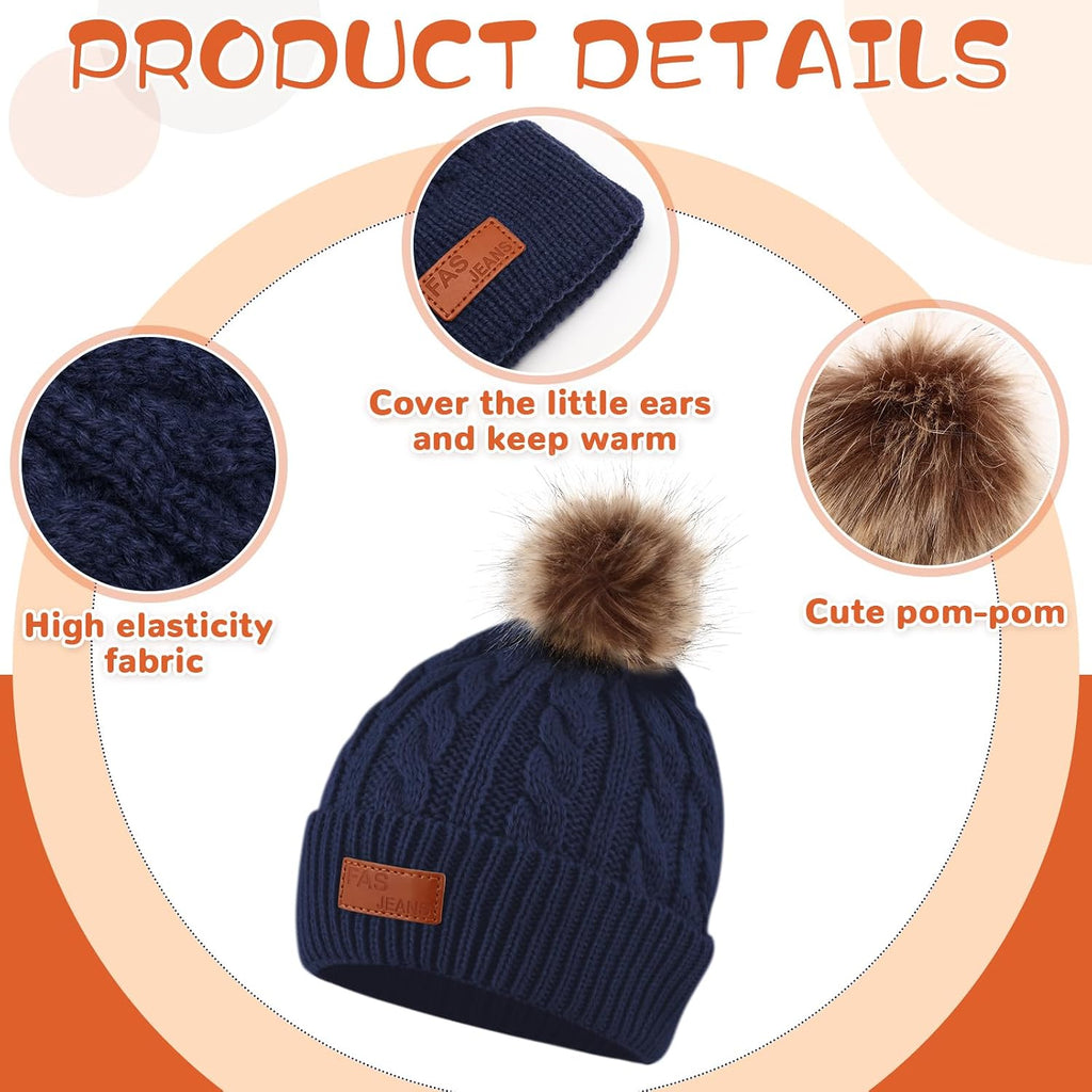 12 Pcs Kids Winter Knitted Kids Winter Beanie Hat Scarf Gloves Set, Warm Boy Girl Pom Hat Scarf Gloves for 5-12 Years