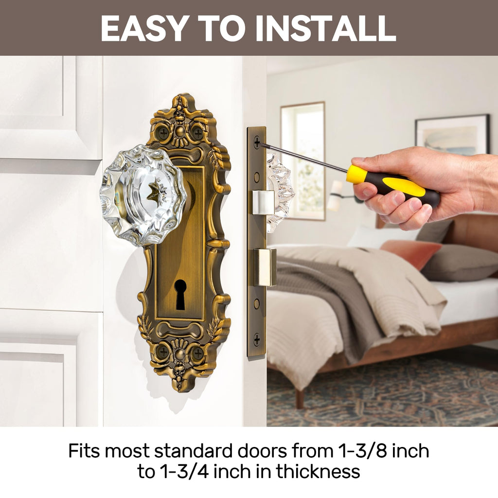 2 Pack Mortise Lock Door Knob Plate Interior, Antique Brass