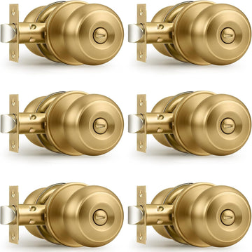 Champagne Bronze Door Knobs Bathroom, Interior Door Knob with Round Ball, Champagne Privacy Door Knob, 6 Pack