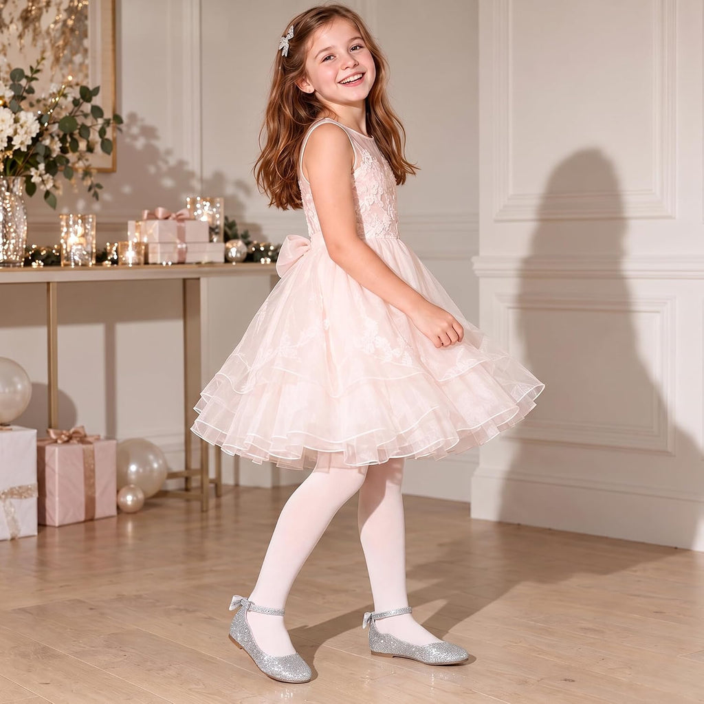 Girls Mary Jane Dress Shoes Princess Flats with Bow Wedding Party Flower Girl Back to School Shoes for Little Big Kids