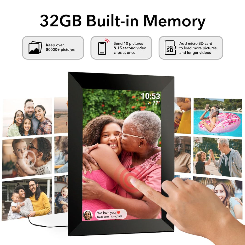 10.1 inch 32GB Digital Picture Frame, IPS LCD Touch Screen, Auto-Rotate Easy Setup to Share Photos & Videos via