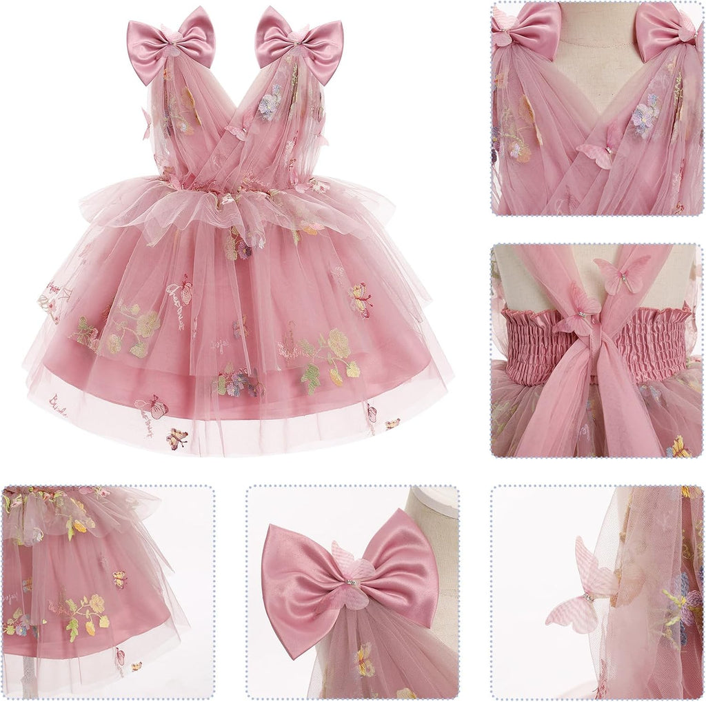 Toddler Girls Butterfly Birthday Dress Rainbow Tulle Formal Wedding Party Ruffle Tutu Dresses Photo Shoot