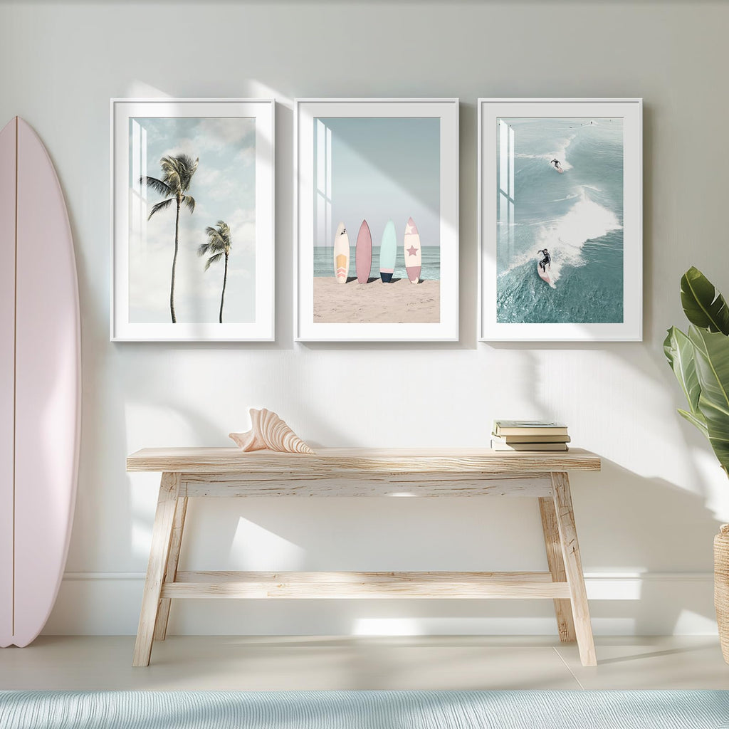 Framed Coastal Wall Art, 3 Piece Beach Artwork, 16x24 Inch