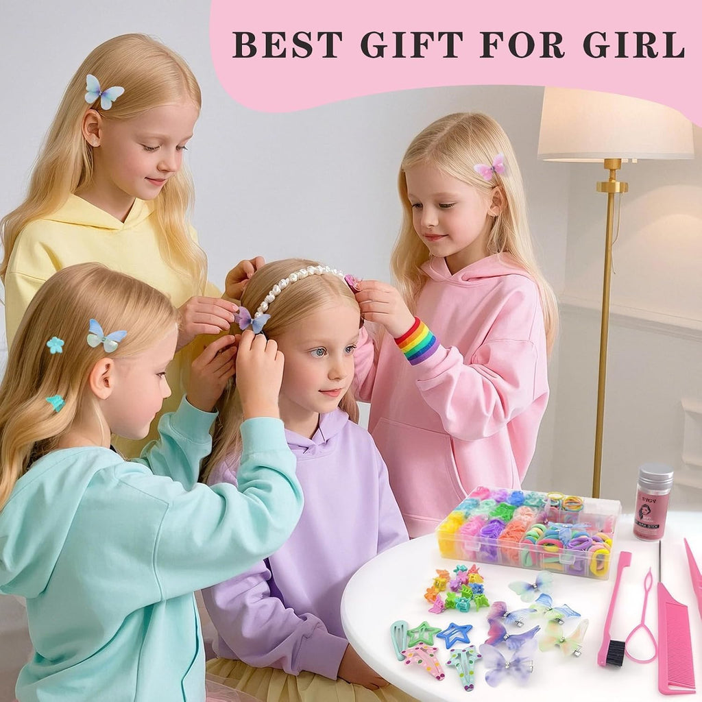 Hair Accessories for Girls, 1350P Colorful Hair Ties with 44P Hair Clips
