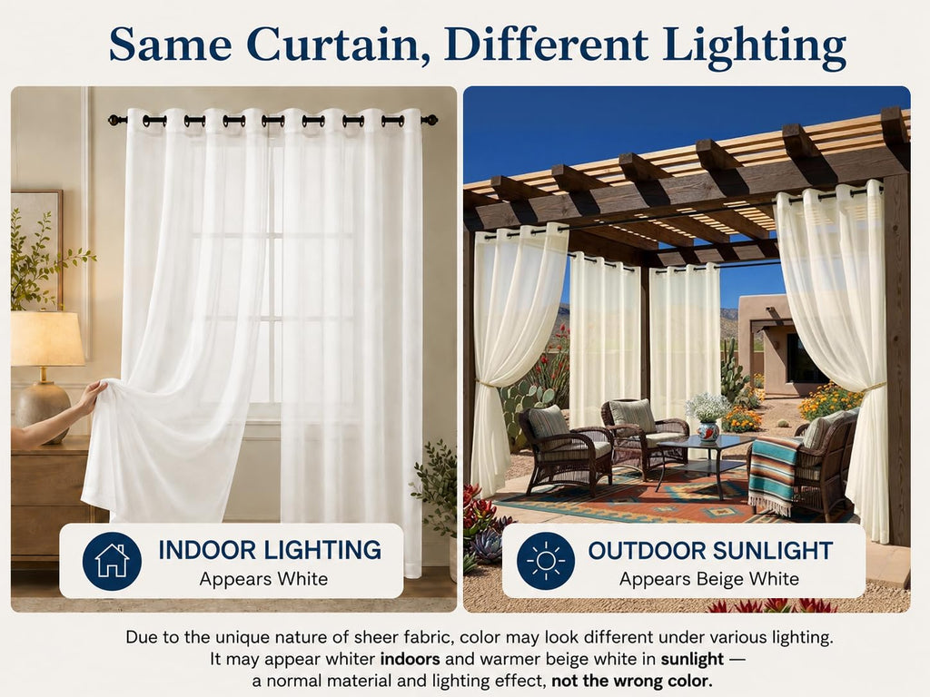 4 Panels Outdoor Sheer Curtains Waterproof With Grommet