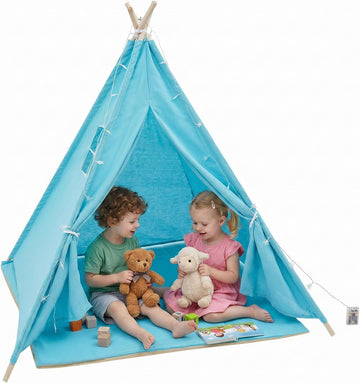Kids Teepee Tent for Boys Girls Indoor Outdoor Play Tent with Lights Mat