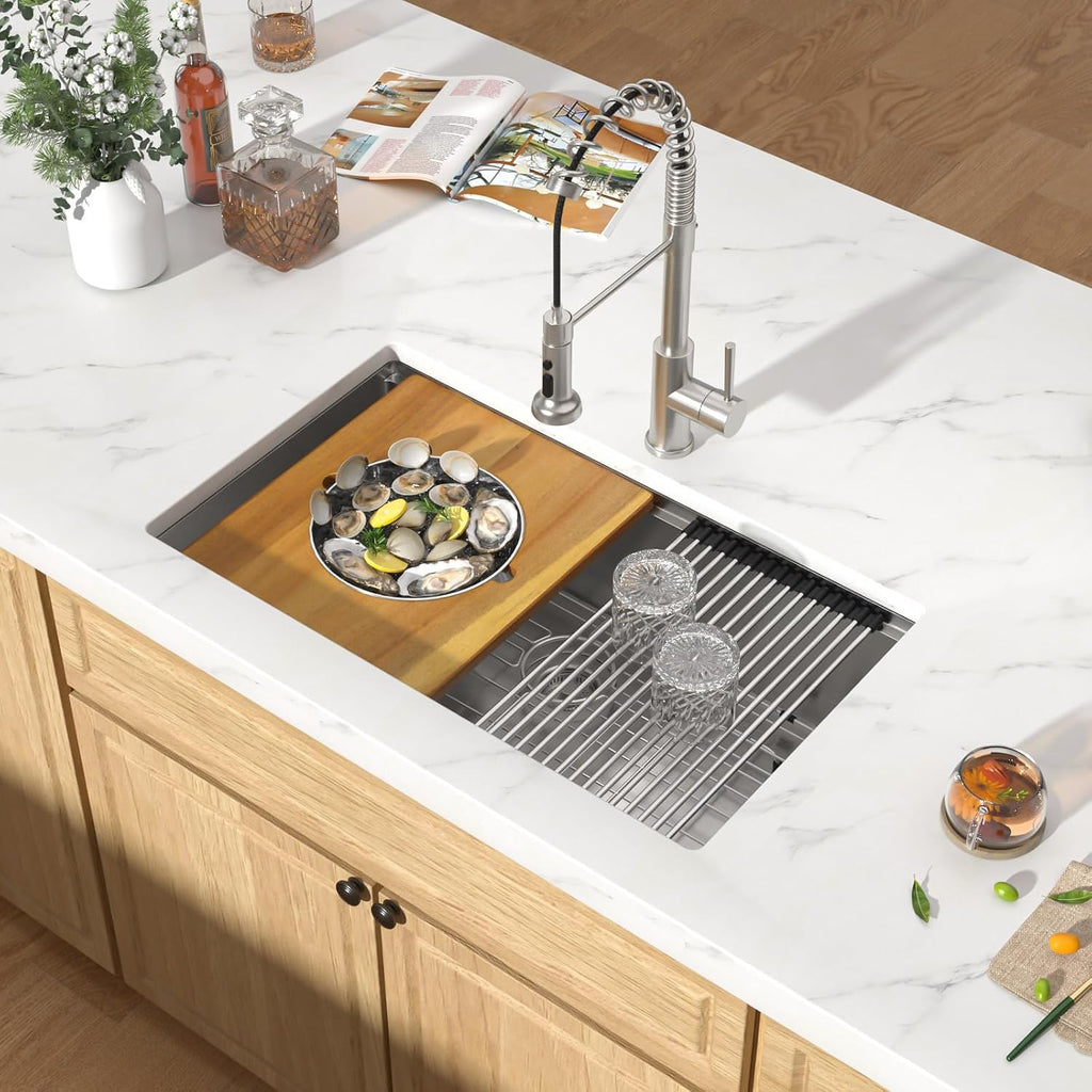 32 Undermount Kitchen Sink 16 Gauge 304 Stainless Steel Single Bowl Multifunctional 32x19 Undermount Workstation Sink