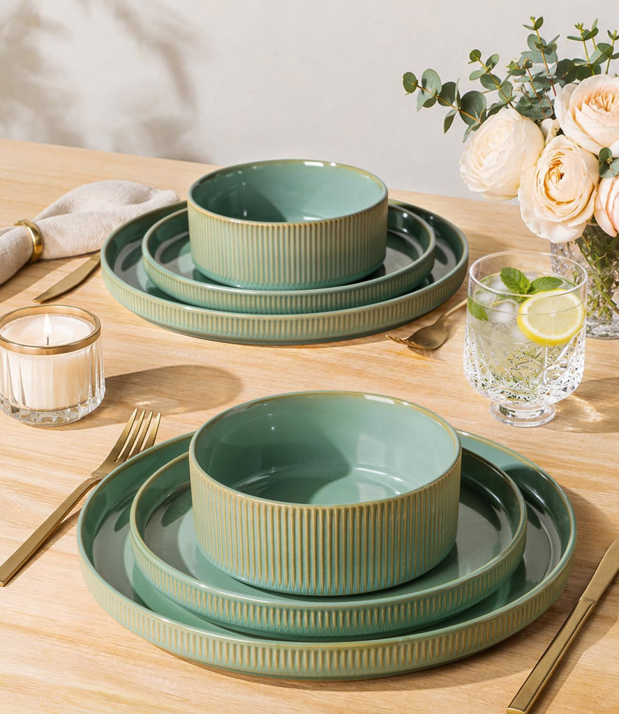 Dinnerware sets for 4, 12 Piece Stoneware Plates and Bowls sets