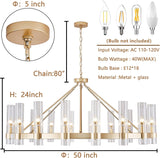 Gold Wagon Wheel Chandelier with Glass Shape D50 Large Round Chandelier Lighting for High Ceiling, Hanging Pendant Light Fixtures for Living Room, Dining Room (Gold + Glass Shape) A115-B0D1KGBFDR