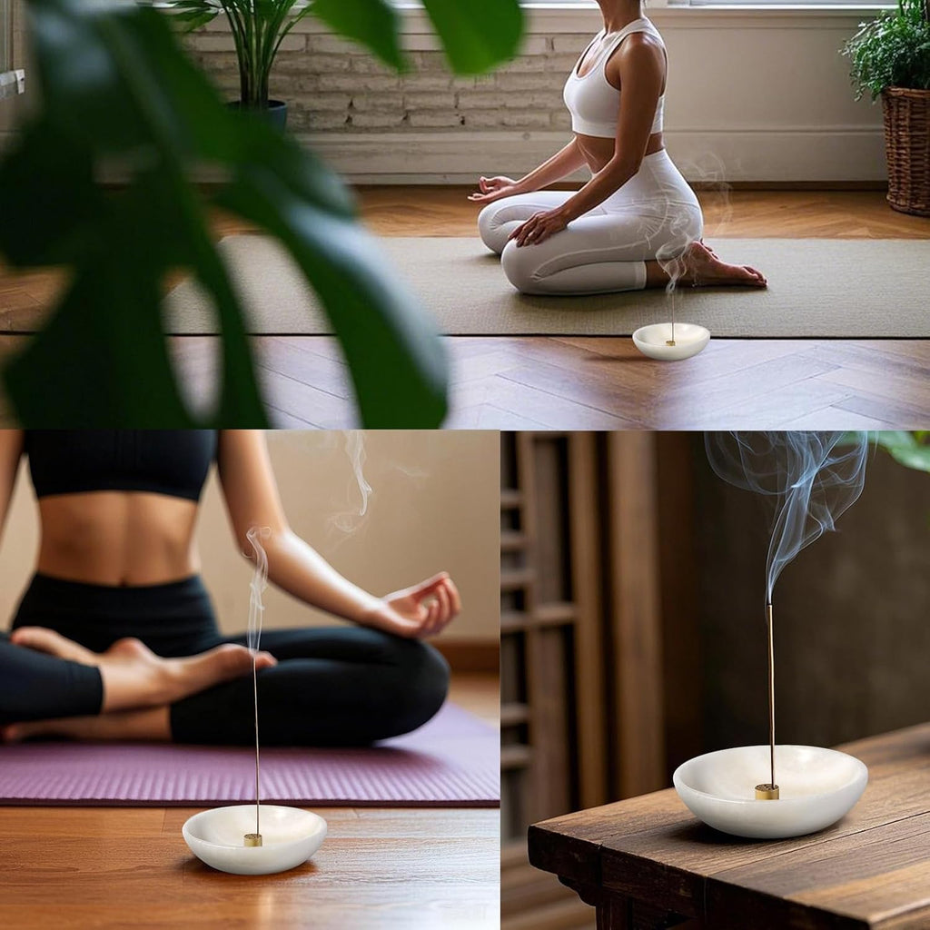 Natural Marble Incense Holder, Incense Holder for Sticks with 9 Holes, Handmade Incense Burner Ash Catcher