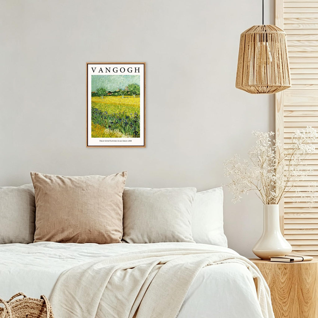 Van Gogh Framed canvas Wall Art, Field with Flowers near Arles Painting Picture Reproduction Room Decor, Famous Art