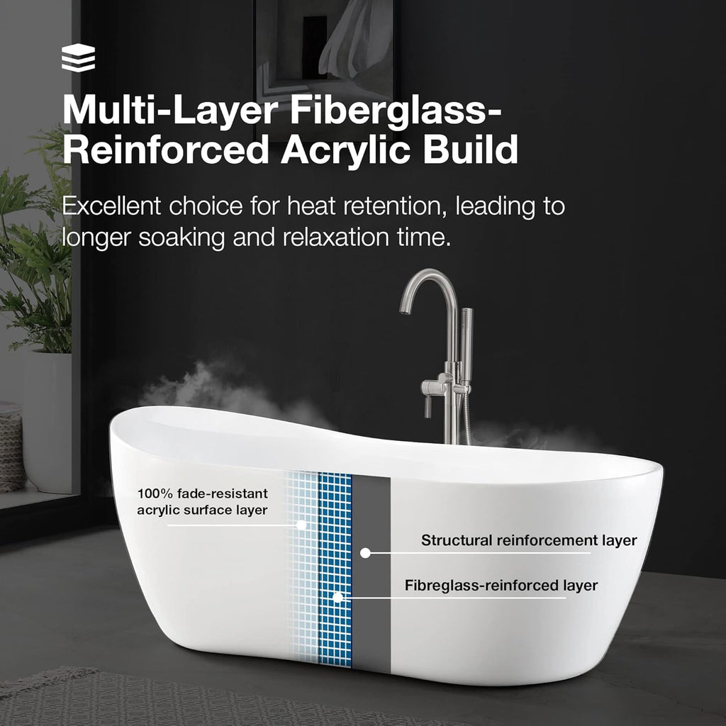 Isaac 58 in. Seamless White Acrylic Freestanding Slipper Bathtub
