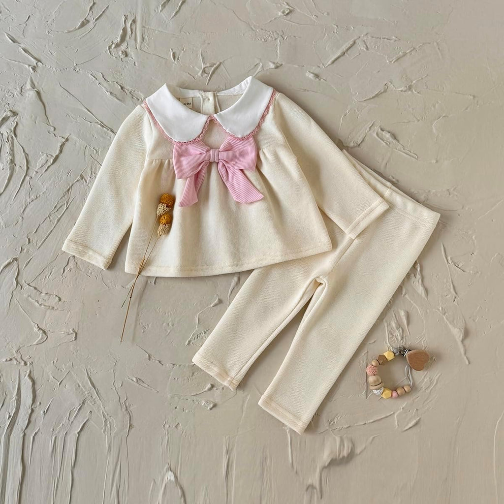 Baby Girl Clothing Set, Peter Pan Collar Bow Top + Pants Toddler Girl Clothes, Piece Outfits for Baby Girls ( - )