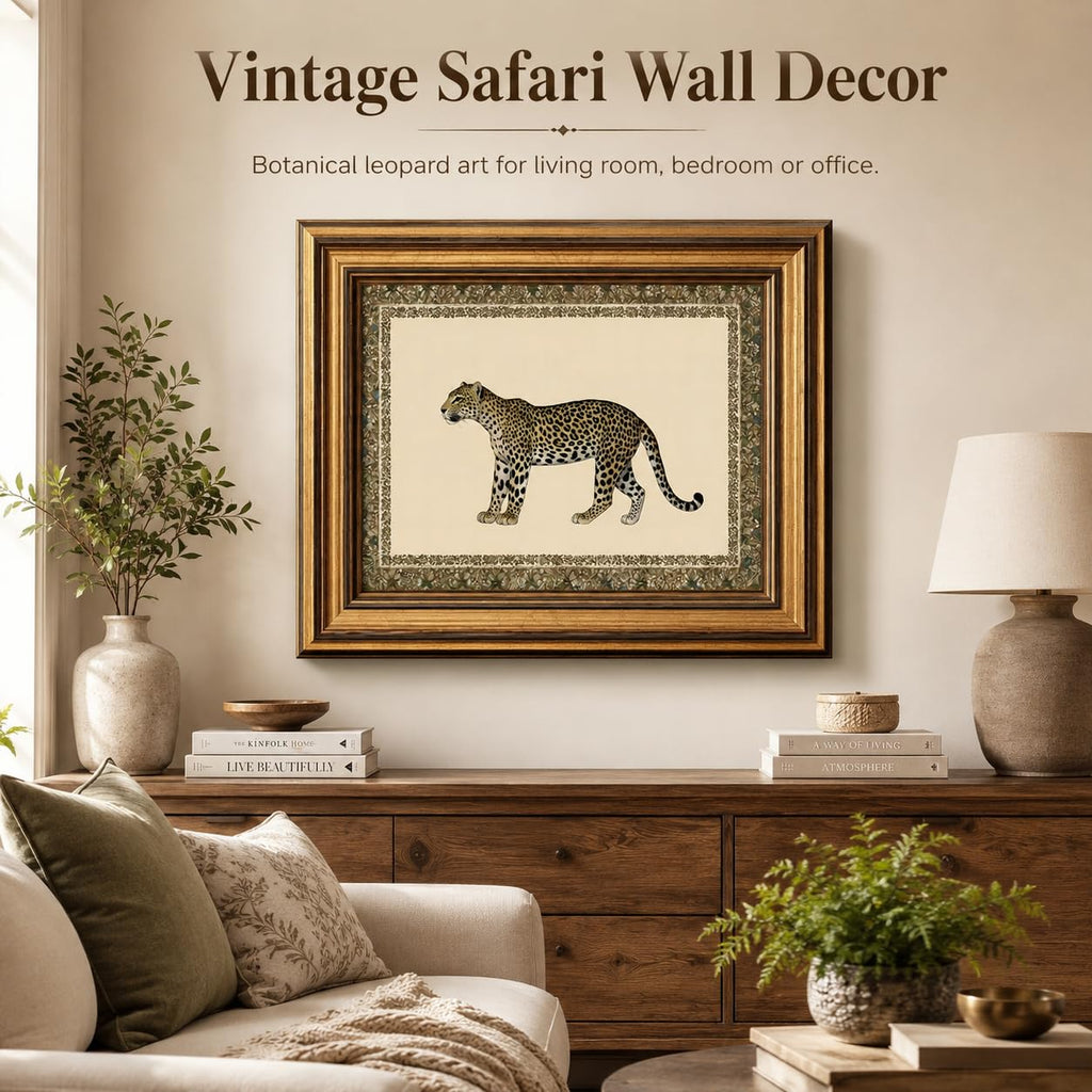 Gold Framed Leopard Cheetah Wall Art, Vintage Safari Wildlife Animal Canvas Prints, Aesthetic Wall Decor Posters
