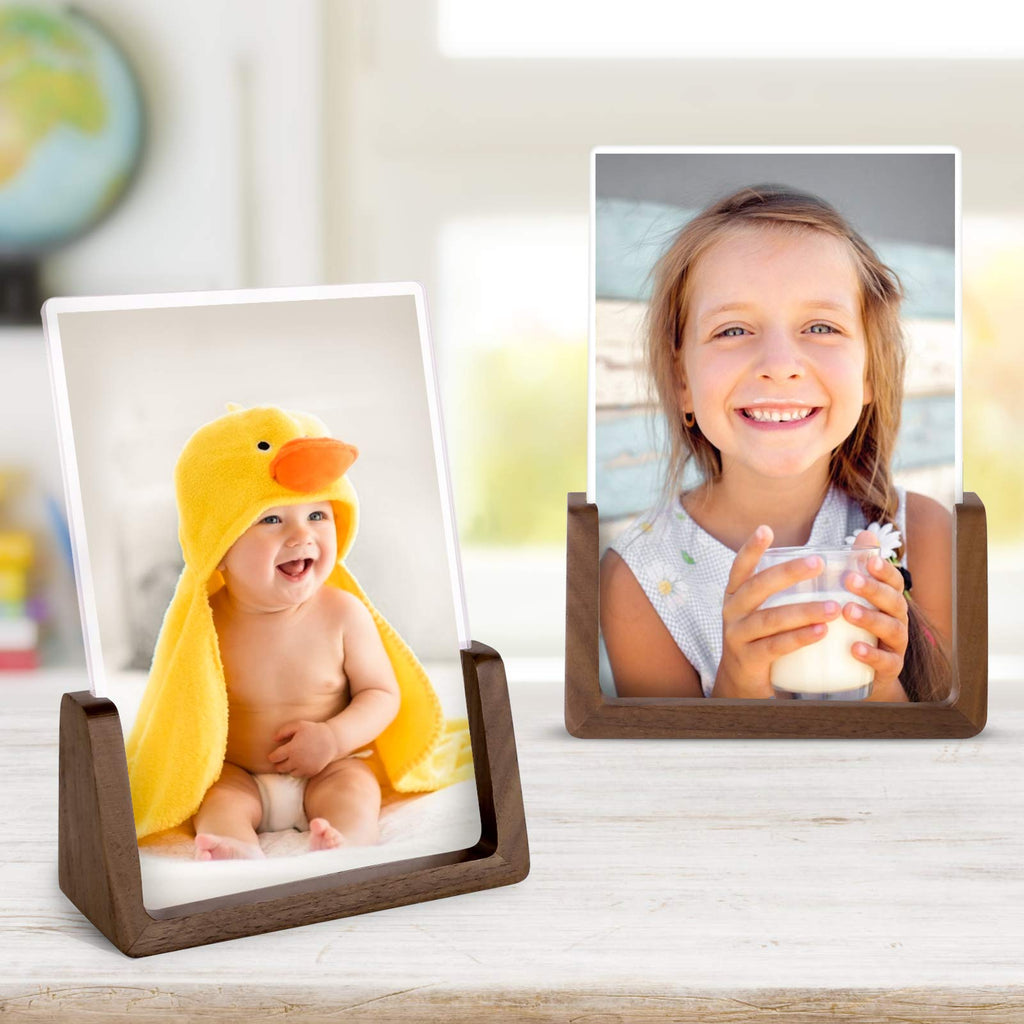 4x6 Picture Frame 2 Pack - Rustic Wood Picture Frames with Walnut Wooden Base and High Definition Break Free Acrylic