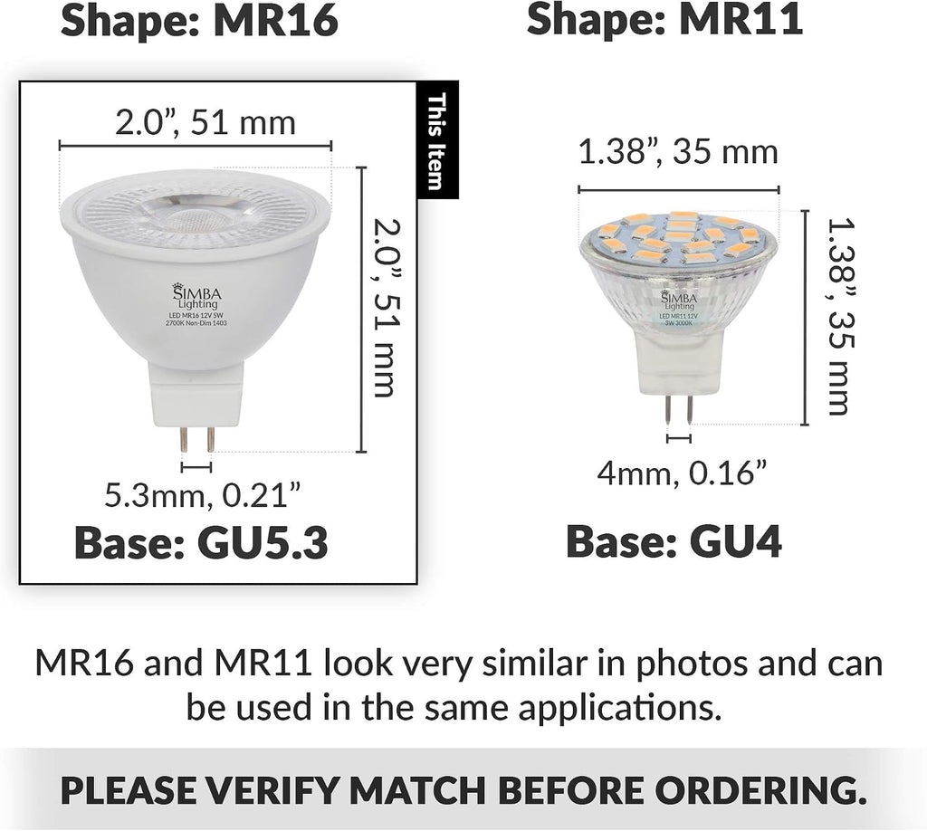 LED MR16 5W 12V Light Bulb, GU5.3 Bipin Base, 2700K, 10 Pack