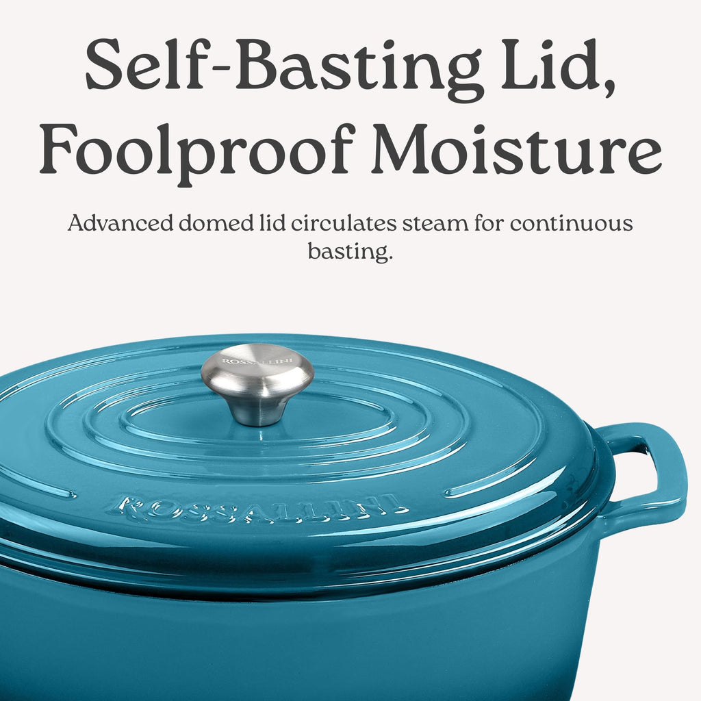Enameled Cast Iron Oval Dutch Oven with Lid, 9.5 Qt, Ocean Blue