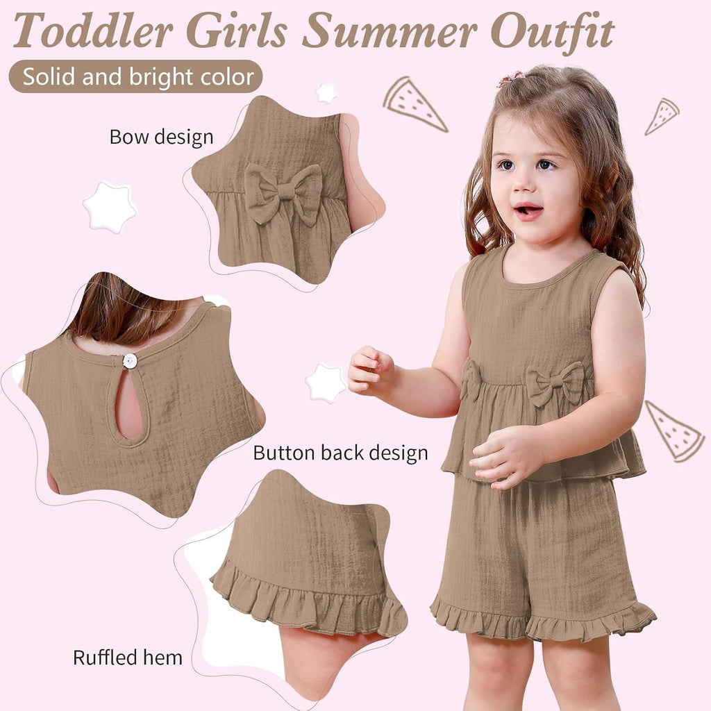 Toddler Baby Girl Clothes Cute Outfits Girls Linen Bow Tank Tops Ruffle Shorts Set Spring Summer Clothes for Kids