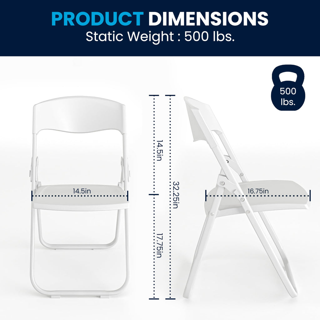 Series 500 lb. Capacity Heavy Duty White Plastic Folding Chair with Built-in Ganging Brackets