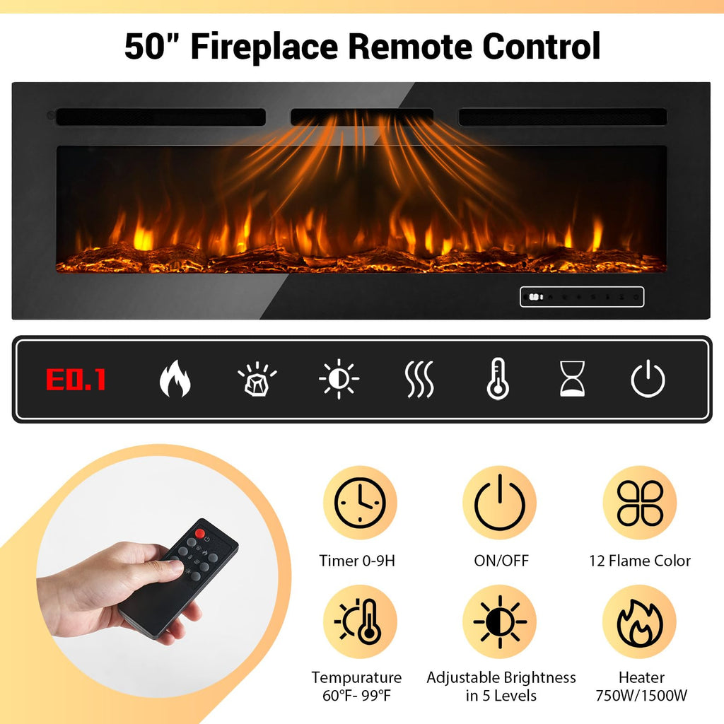 80" Fireplace TV Stand, Modern Entertainment Center with 50 Inch Electric Fireplace, Adjustable Shelf & Glass Door
