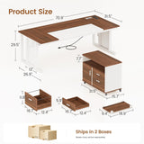 71" Executive Desk with Rolling File Cabinet, Large Office Desk with Drawers