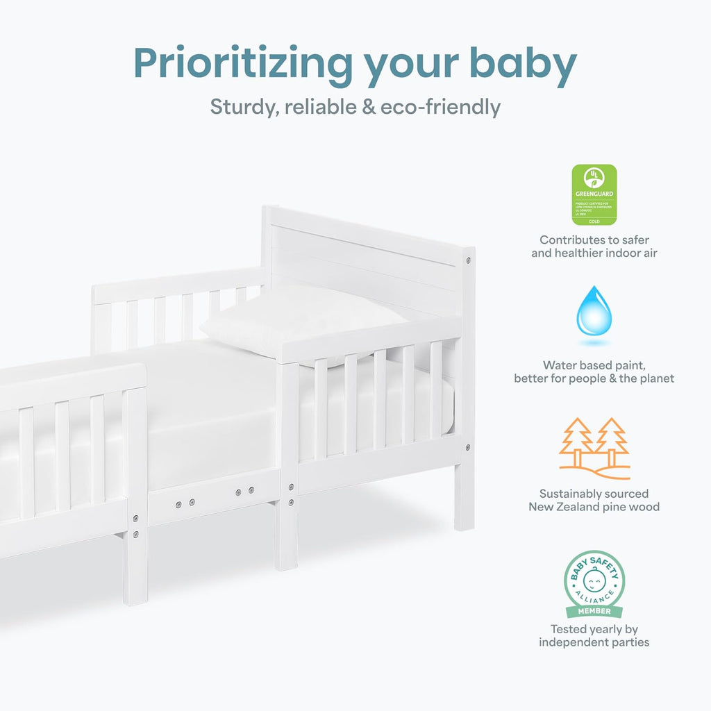 Hudson 3-in-1 Convertible Toddler Bed, 4 Safety Guard Rails, Low-to-Floor Design, Greenguard Gold & BSA Certified