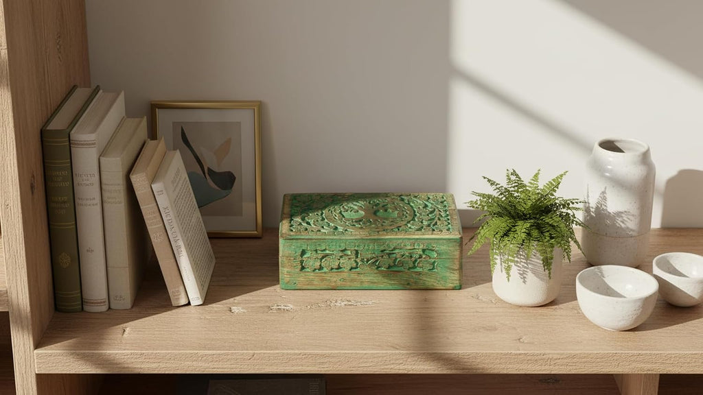 Handmade Wooden Jewelry & Keepsake Box, Decorative Storage Box, 8 x 5 Inch