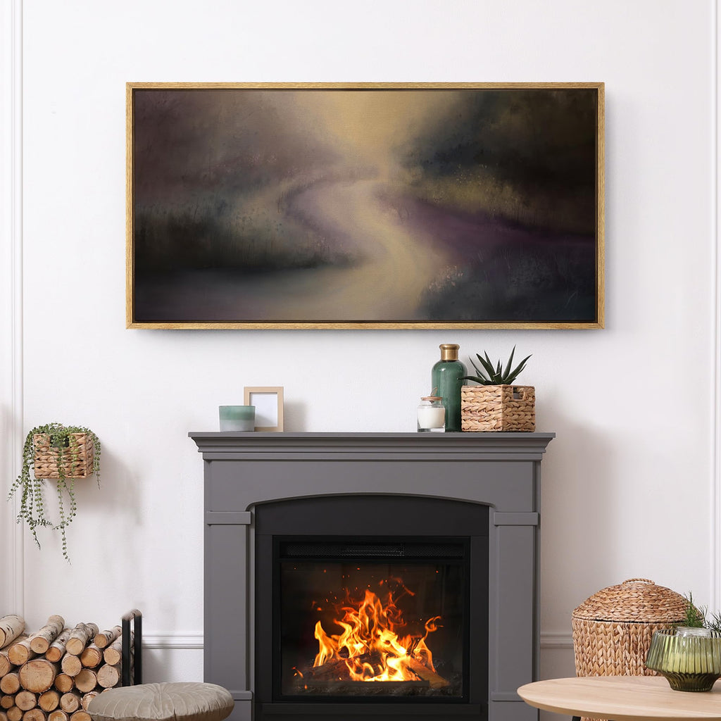 Extra Large Framed Canvas Print Wall Art Misty Purple Road Dark Moody Abstract Landscape Illustrations Modern Art