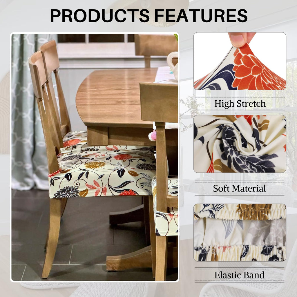 Dining Chair Seat Covers, Rear Covered(Fall Flower, 4pcs)