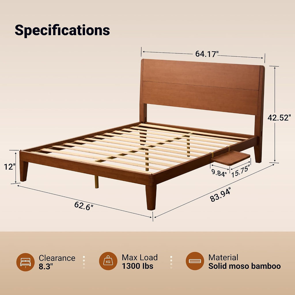 Bamboo Japanese Joinery Bed Frame with Headboard