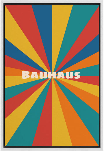 Framed Canvas Print Wall Art Rainbow Geometric Bauhaus Landscape Abstract Shapes Illustration Modern Art Bohemian