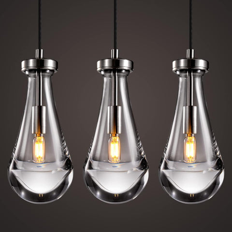 Raindrop Pendant Lights Kitchen Island Teardrop Nickel Hanging Light Fixtures Clear Solid Glass Pendant Light Modern Chandeliers for Dining Room Porch Corridor Living Room(3-Pack) A121-B0DL46TSCX