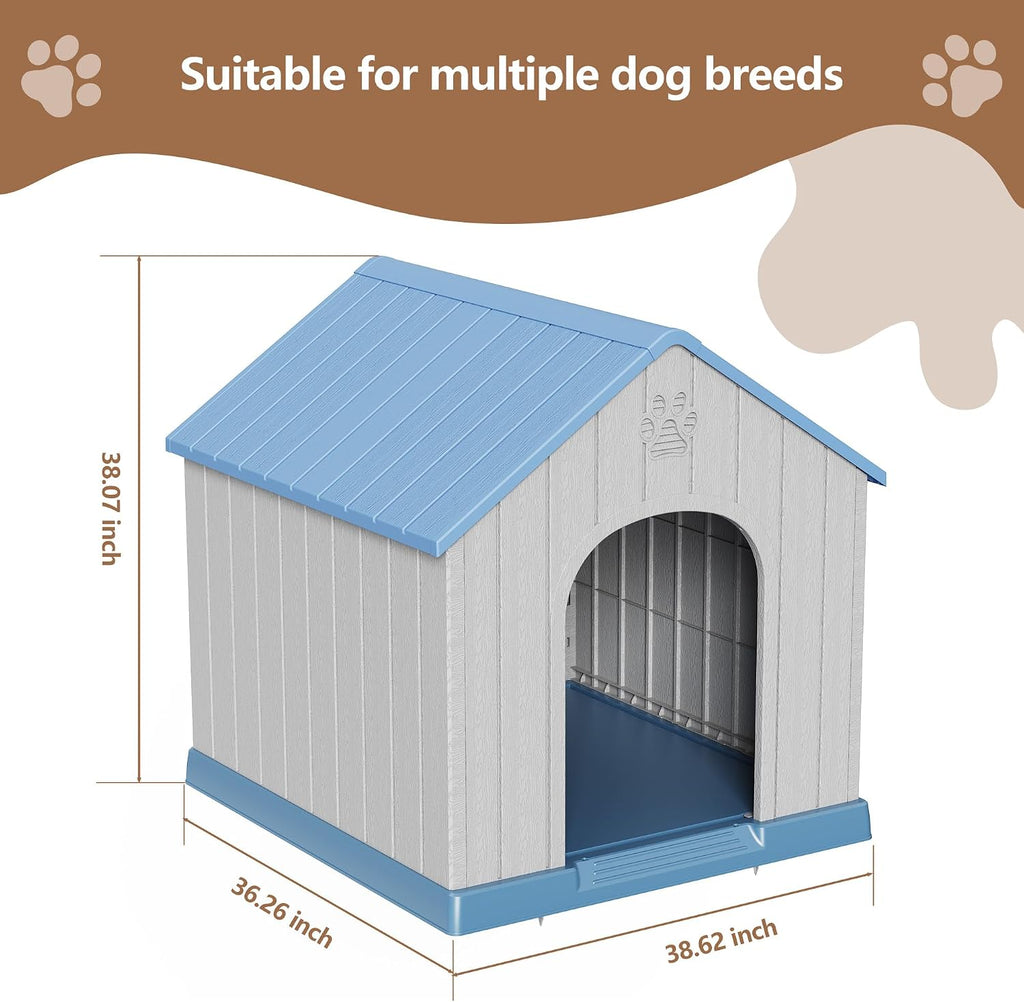Large Dog House Indoor Outdoor, Blue, 38.62×36.26×38.07