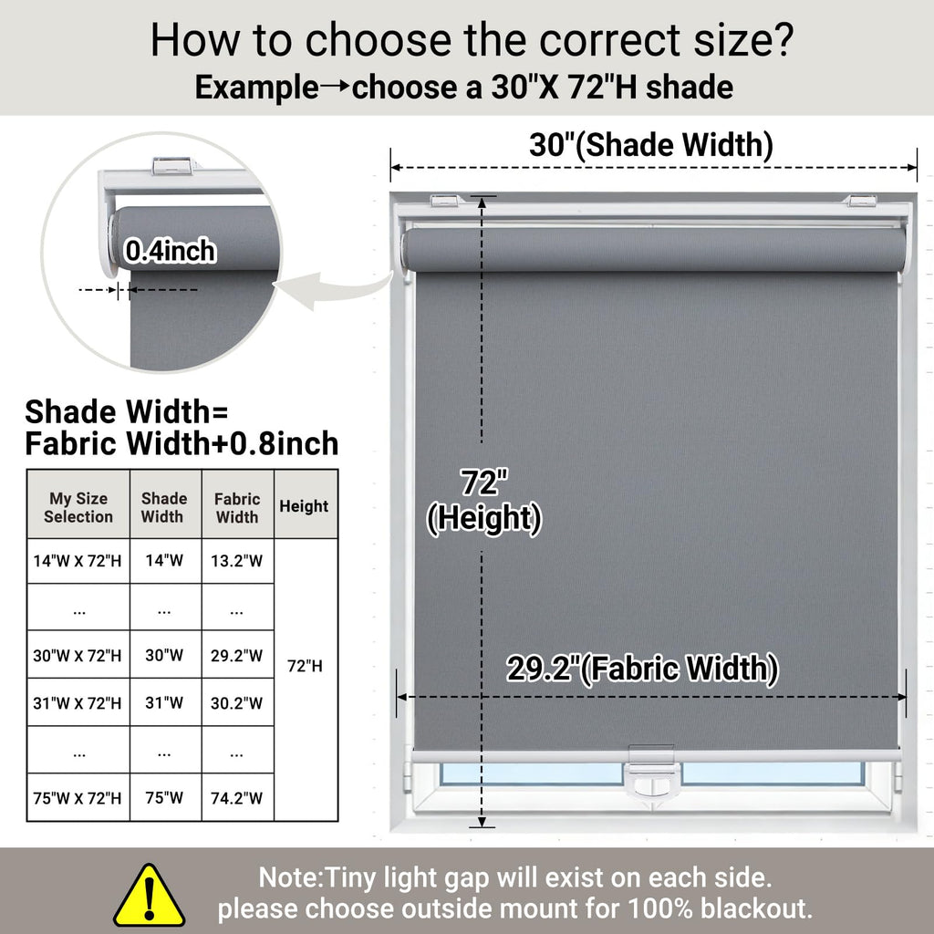 Cordless Blackout Roller Shades for Indoor Windows, Grey