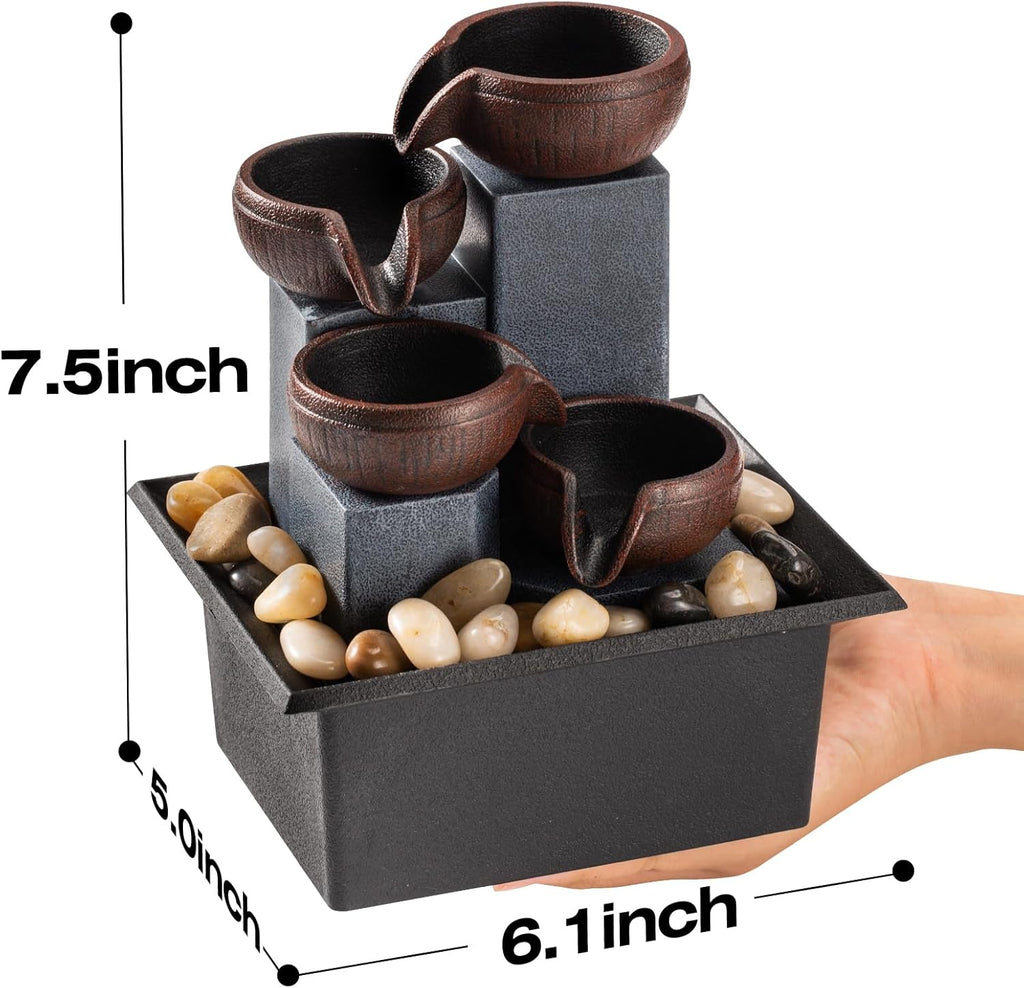 Tabletop Fountain 4 Level Small Waterfall Fountain Indoor Relaxing Water Feature Meditation Fountain Bedroom