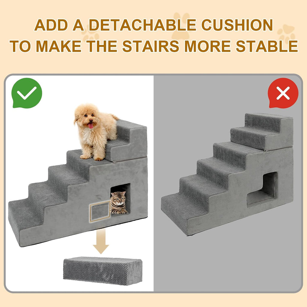 Dog Stairs for Small Dogs 27"H, 6-Step Dog Steps for High Bed, High-Density Foam Pet Stairs with Non-Slip Removable
