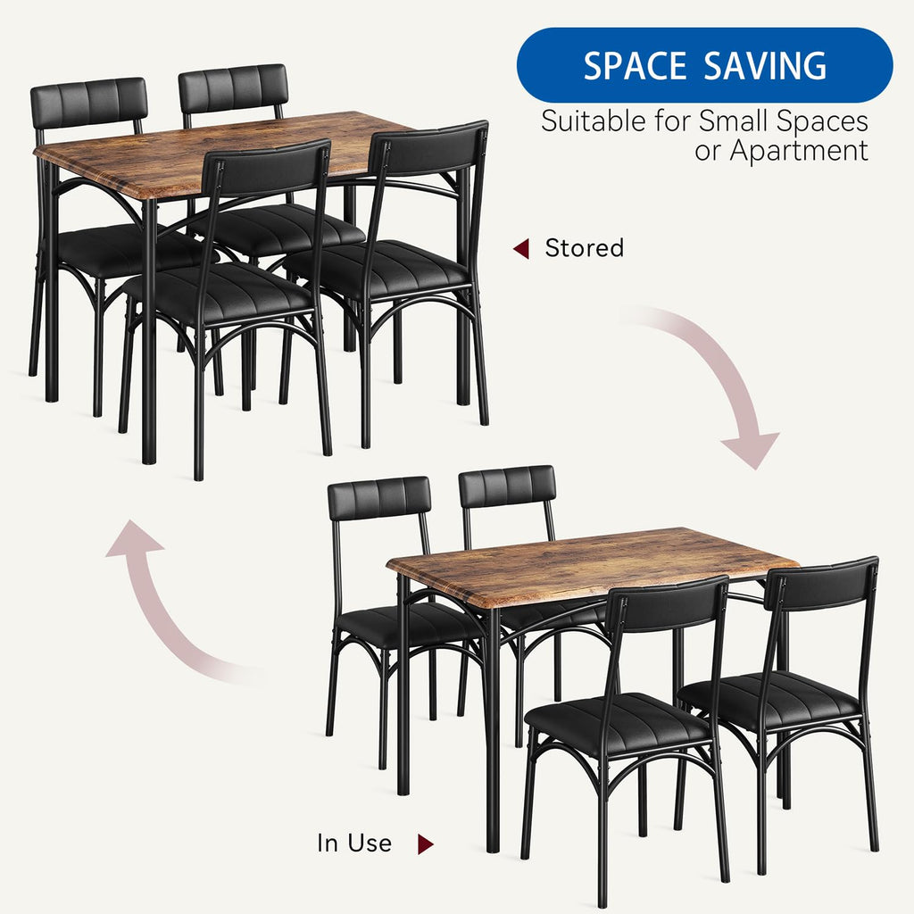 Dining Table Set for 4, Kitchen Table and Chairs for 4 with Upholstered Chairs, 5 Piece Rectangular Kitchen Table