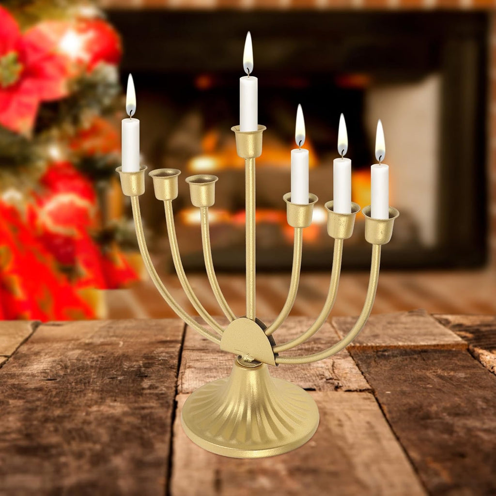 Hanukkah Multi-Head Candle Holder 7 Branch Metal Candle Stand Decorative Candlestick for Holiday Table Centerpiece