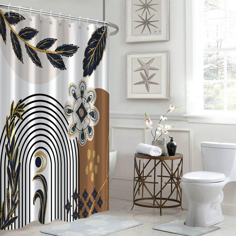 Black and Gold Boho Shower Curtain 72x78 Inch