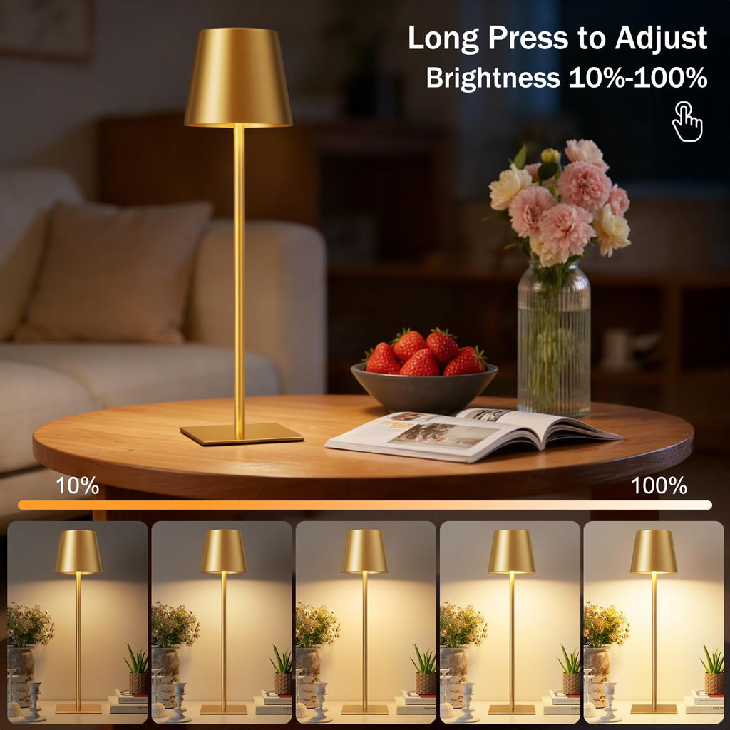 Gold Rechargeable Table Lamp, Cordless Battery Operated Lamp Set