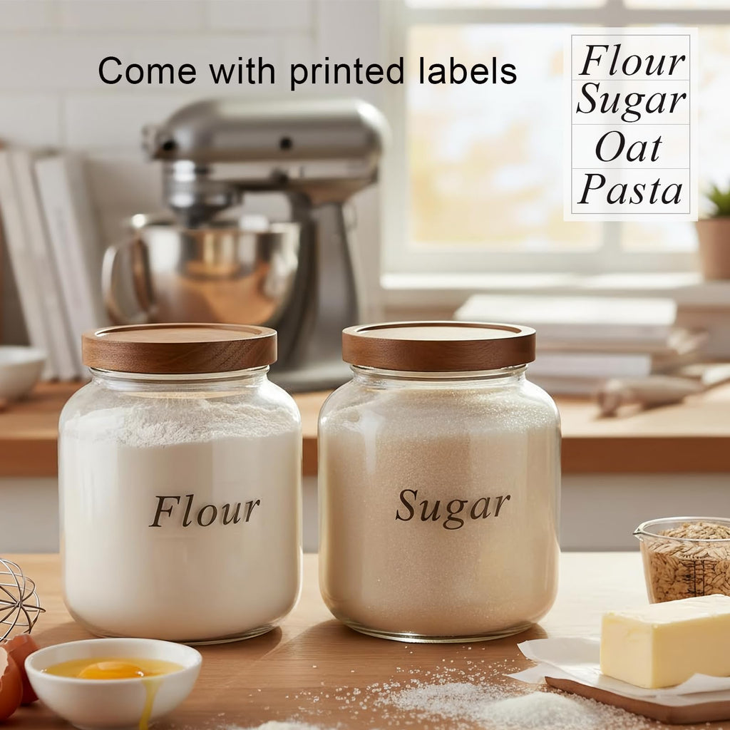 Set of 2 Cookie Jars with Airtight Lid, 1/2 Gallon Glass Jars with Acacia Wooden Lid, 64 oz Wide Mouth Mason Jar for