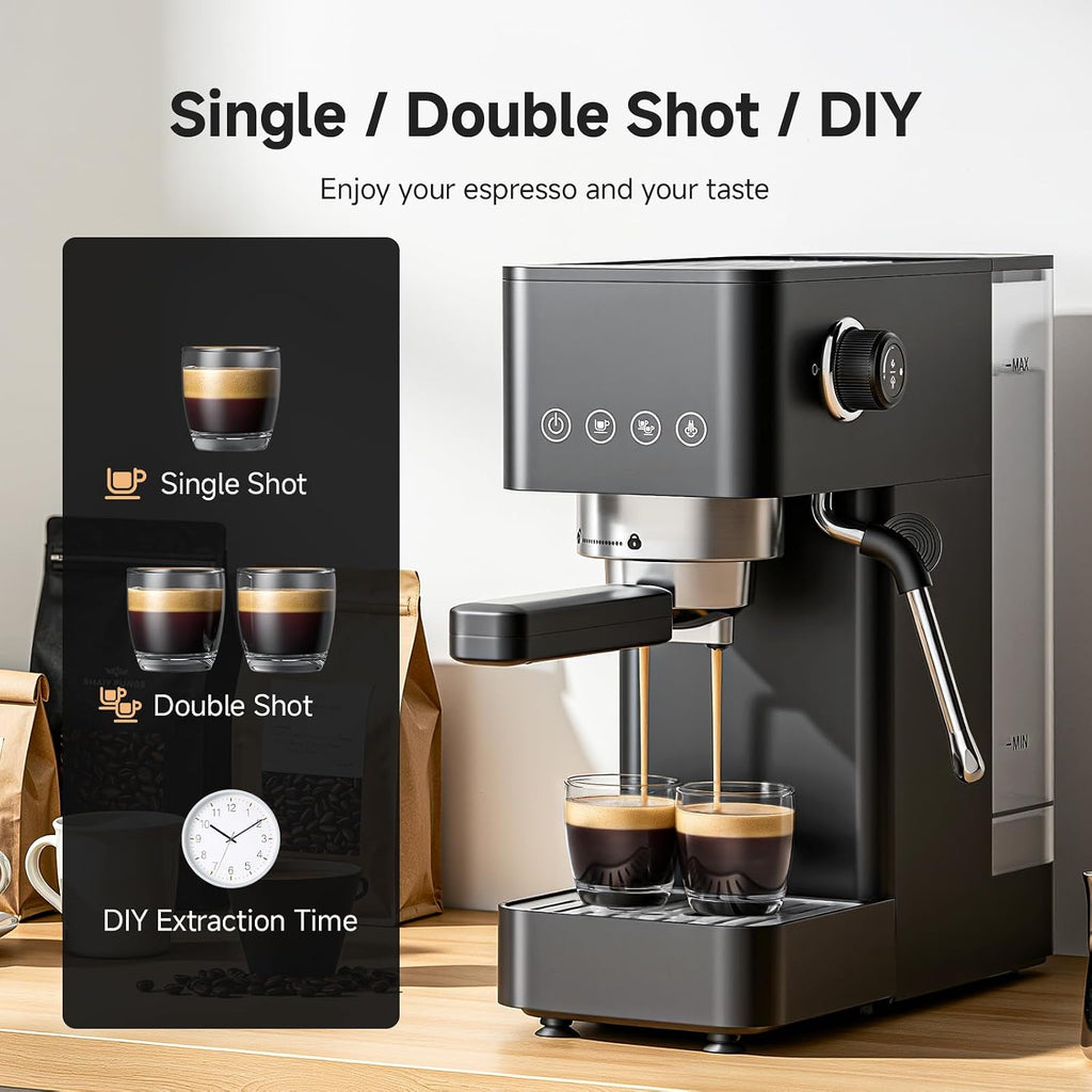 Compact Espresso Machine, 20 Bar, Milk Frother, Latte & Cappuccino | Compact Design, 30s Heat-Up, PID Temp Control