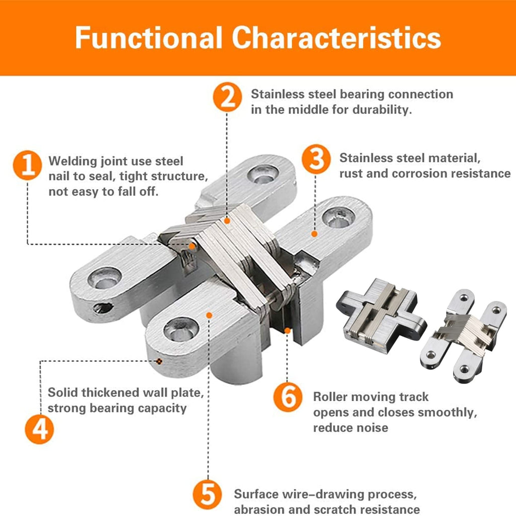 2-Pack Concealed Cross Hinges, 180° Invisible Hinges, 2.36x0.51 in, 44 lb