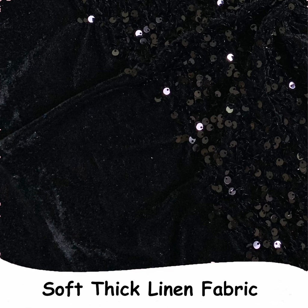 Black Sequin Fabric by the Yard Velvet Fabric 1 Yard Sparkle Linen Fabric for Sewing Spandex Velvet Knit Fabric for