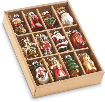 Vintage Traditional Christmas Ornaments, 2-inch Height, Glass, Set of 12, Christmas, Home Decor