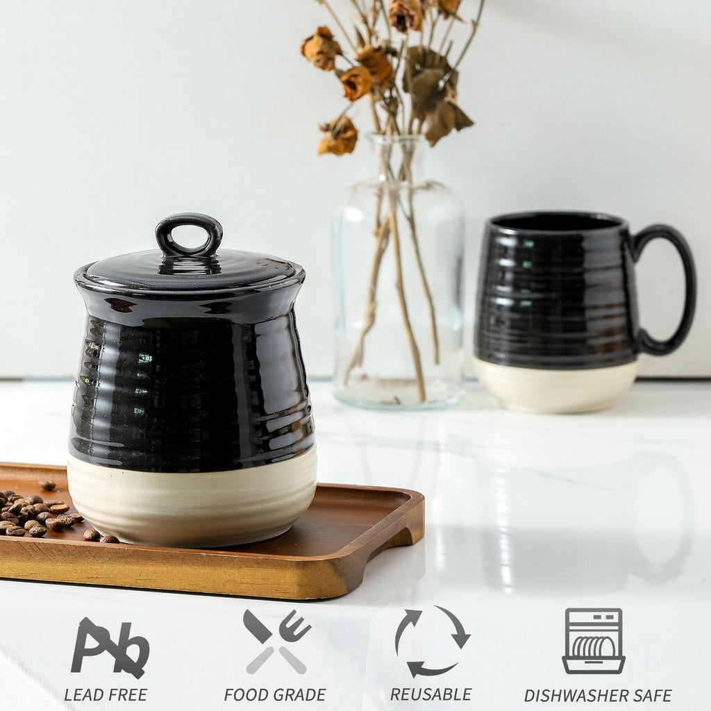 Ceramic Food Storage Jar, Coffee Canister for Countertop with Lids Airtight, Large Flour, Spices, Beans, Rice and Candies