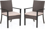 Outdoor Wicker Chairs Set of 2, Rattan Covered Metal Armchairs with Removable Cushion