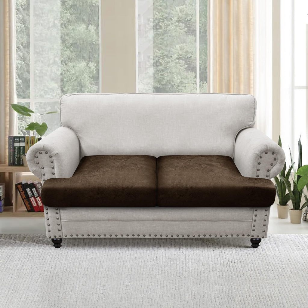 T Cushion Loveseat Sofa Cover Leather-Look 2PC Stretch Sofa Seat Cushion Slipcover Individual Couch Seat Covers with